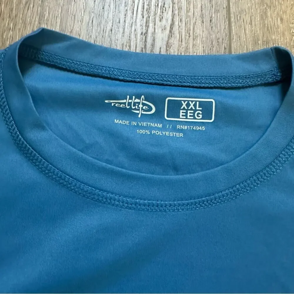 NEW! Reel Life Sun Defender Shirt, Moisture Wicking, Long Sleeve, Blue, XXL